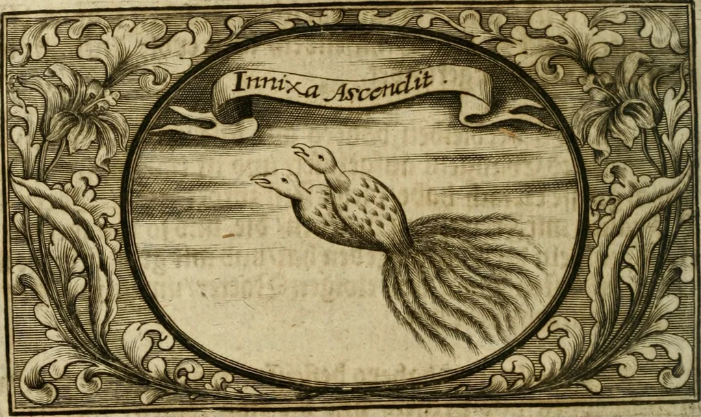 An illustration from Eyfer-schallende und andacht-funcklende marianische Lob-Trompeten, oder, Uber der glorwürdigsten Himmels-Königin Mariae vornehmste Feste : als dero heilwärtige Empfängnuss, erfreuliche Geburt löbliche Opferung ... Sinn-Bildern gezierte Lob-Reden ..., 1696, leaf 397