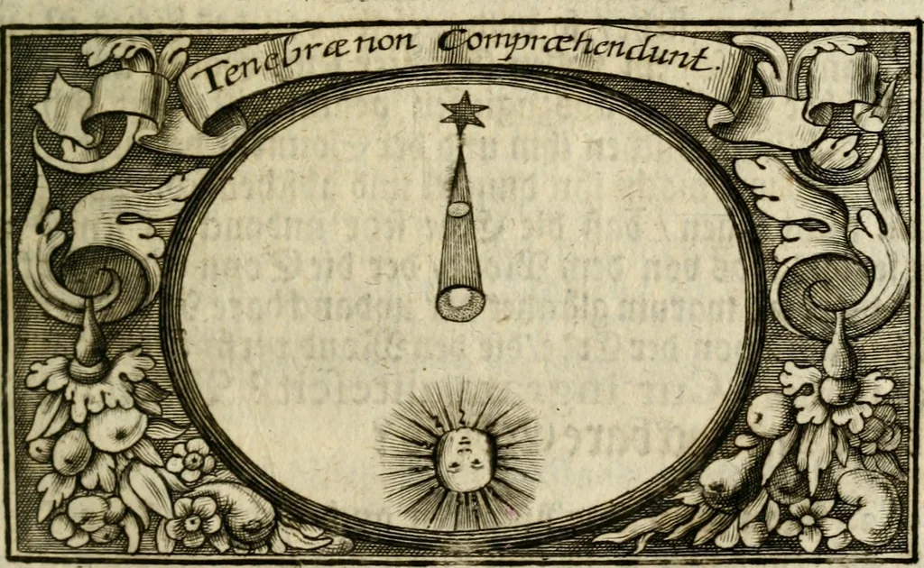 An illustration from Eyfer-schallende und andacht-funcklende marianische Lob-Trompeten, oder, Uber der glorwürdigsten Himmels-Königin Mariae vornehmste Feste : als dero heilwärtige Empfängnuss, erfreuliche Geburt löbliche Opferung ... Sinn-Bildern gezierte Lob-Reden ..., 1696, leaf 76