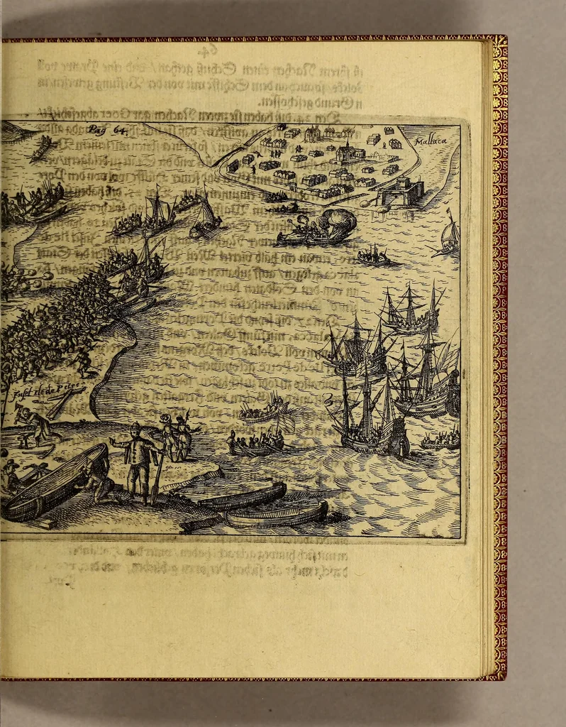 An illustration from Eylffte Schiffart, oder Kurtze Beschreibung einer Reyse, so von den Holländern vnd Seeländern, in die Ost Indien, mit neun grossen vnd vier kleinen Jagschiffen, vnder der Admiralschafft Peter Wilhelm Verhuffen, &c. in Jahren 1607. 1608. vnd 1609. verrichtet worden, neben vermeldung, was jhnen sonderlich begegnet sey., 1612, leaf 81