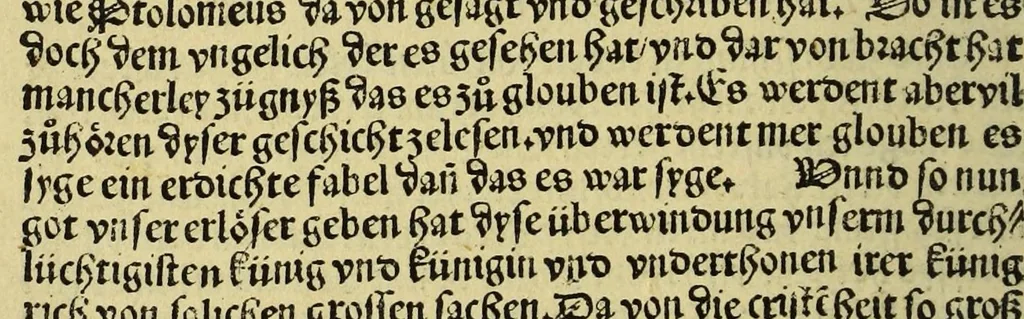 An illustration from Eyn schön hübsch Lesen von etlichen Insslen die do in kurtzen Zyten funden synd durch de[n] Künig von Hispania. : vnd sagt vo[n] grossen wunderlichen Dingen die in de[n] selbe[n] Insslen synd, leaf 18