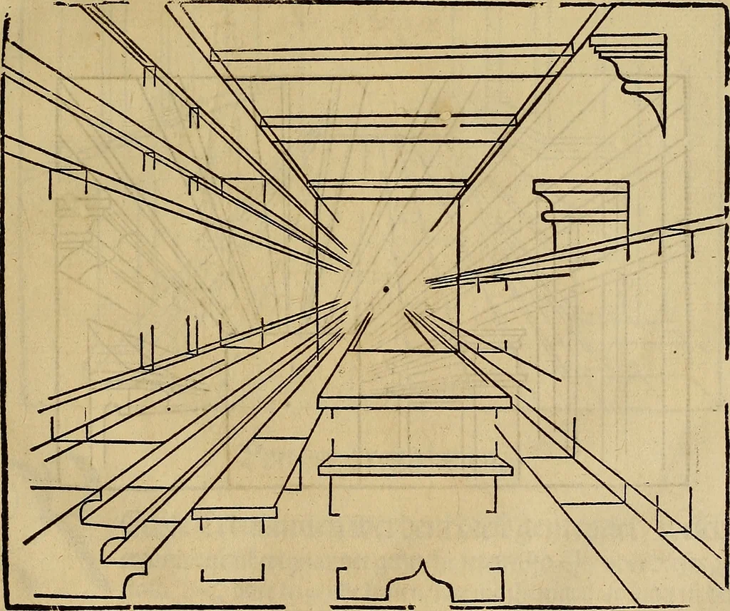 An illustration from Eyn schön nützlich Büchlin vnd Vnderweisung der Kunst des Messens mit dem Zirckel, Richtscheidt oder Linial : zu nutz allen Kunstliebhabern fürnemlich den Malern, Bildhawern, Goldschmiden, Seidenstikern, Steynmetzen, Scheinern auch allen Andern so sich der Kunst des Messens (Perspectiua zü latin gnant) zügebrauchen Lust haben : darin Man auch solche Kunst leichter dan ausz etzlichen hieuorgetruckten Büchern begreiffen vn lernen mag mit vil [i.e., 56] schönen darzü dienenden Figuren, 1531, leaf 26