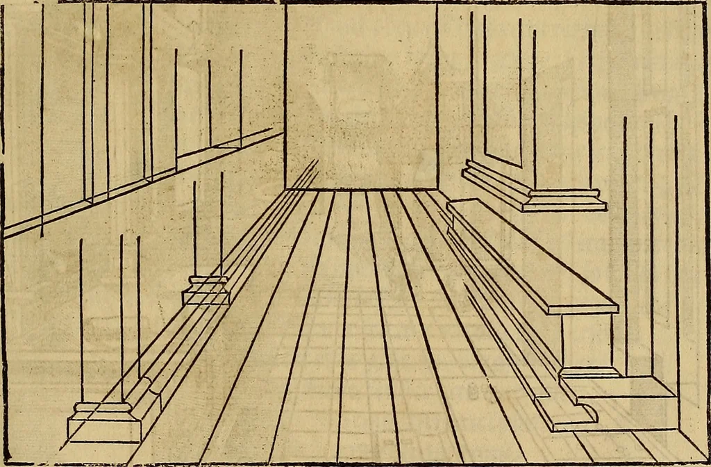 An illustration from Eyn schön nützlich Büchlin vnd Vnderweisung der Kunst des Messens mit dem Zirckel, Richtscheidt oder Linial : zu nutz allen Kunstliebhabern fürnemlich den Malern, Bildhawern, Goldschmiden, Seidenstikern, Steynmetzen, Scheinern auch allen Andern so sich der Kunst des Messens (Perspectiua zü latin gnant) zügebrauchen Lust haben : darin Man auch solche Kunst leichter dan ausz etzlichen hieuorgetruckten Büchern begreiffen vn lernen mag mit vil [i.e., 56] schönen darzü dienenden Figuren, 1531, leaf 28