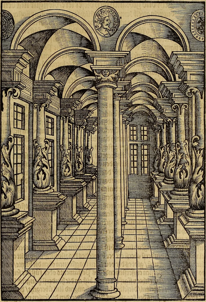An illustration from Eyn schön nützlich Büchlin vnd Vnderweisung der Kunst des Messens mit dem Zirckel, Richtscheidt oder Linial : zu nutz allen Kunstliebhabern fürnemlich den Malern, Bildhawern, Goldschmiden, Seidenstikern, Steynmetzen, Scheinern auch allen Andern so sich der Kunst des Messens (Perspectiua zü latin gnant) zügebrauchen Lust haben : darin Man auch solche Kunst leichter dan ausz etzlichen hieuorgetruckten Büchern begreiffen vn lernen mag mit vil [i.e., 56] schönen darzü dienenden Figuren, 1531, leaf 58