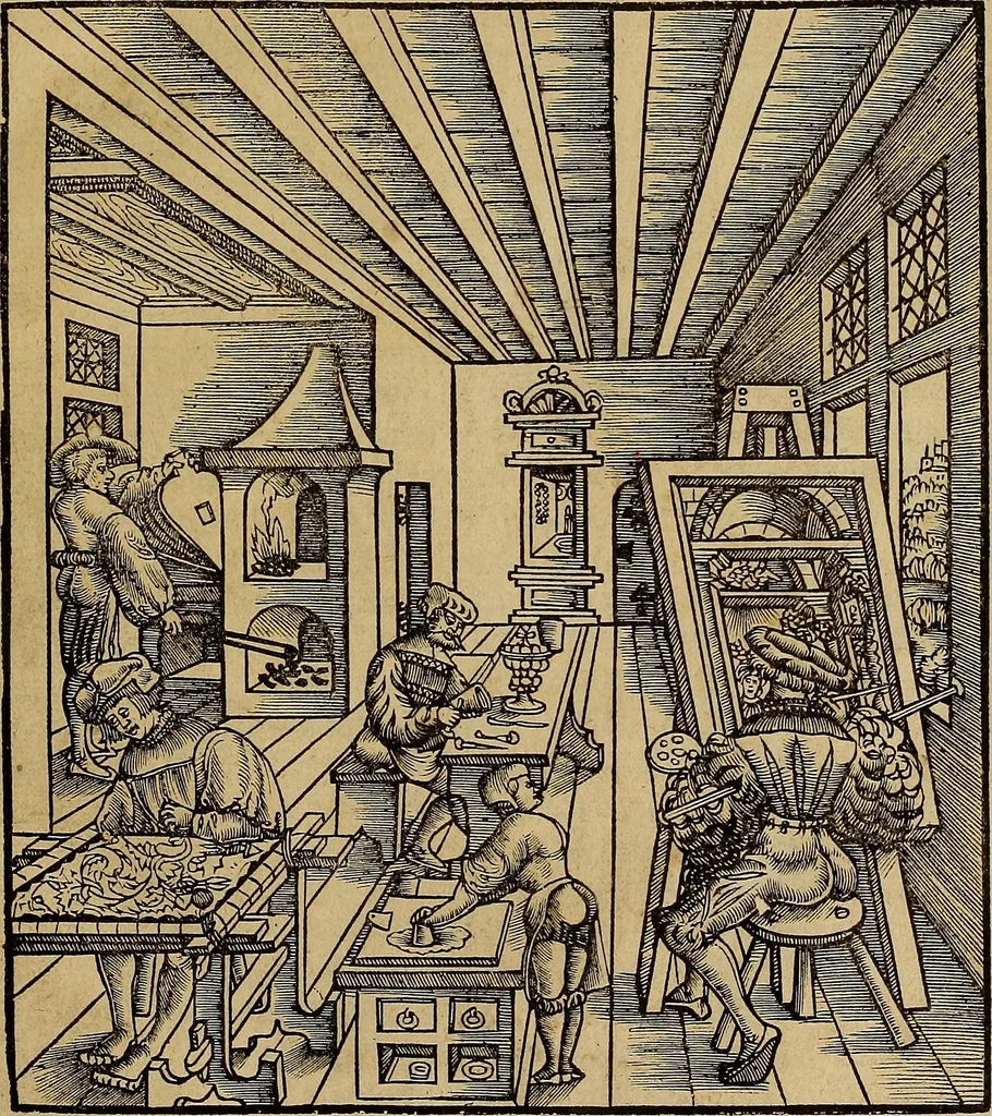 An illustration from Eyn schön nützlich Büchlin vnd Vnderweisung der Kunst des Messens mit dem Zirckel, Richtscheidt oder Linial : zu nutz allen Kunstliebhabern fürnemlich den Malern, Bildhawern, Goldschmiden, Seidenstikern, Steynmetzen, Scheinern auch allen Andern so sich der Kunst des Messens (Perspectiua zü latin gnant) zügebrauchen Lust haben : darin Man auch solche Kunst leichter dan ausz etzlichen hieuorgetruckten Büchern begreiffen vn lernen mag mit vil [i.e., 56] schönen darzü dienenden Figuren, 1531, leaf 8