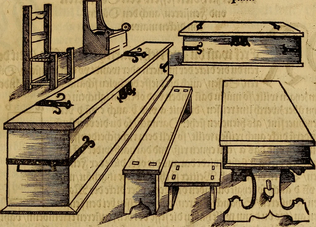 An illustration from Eyn schön nützlich Büchlin vnd Vnderweisung der Kunst des Messens mit dem Zirckel, Richtscheidt oder Linial : zu nutz allen Kunstliebhabern fürnemlich den Malern, Bildhawern, Goldschmiden, Seidenstikern, Steynmetzen, Scheinern auch allen Andern so sich der Kunst des Messens (Perspectiua zü latin gnant) zügebrauchen Lust haben : darin Man auch solche Kunst leichter dan ausz etzlichen hieuorgetruckten Büchern begreiffen vn lernen mag mit vil [i.e., 56] schönen darzü dienenden Figuren, 1531, leaf 82