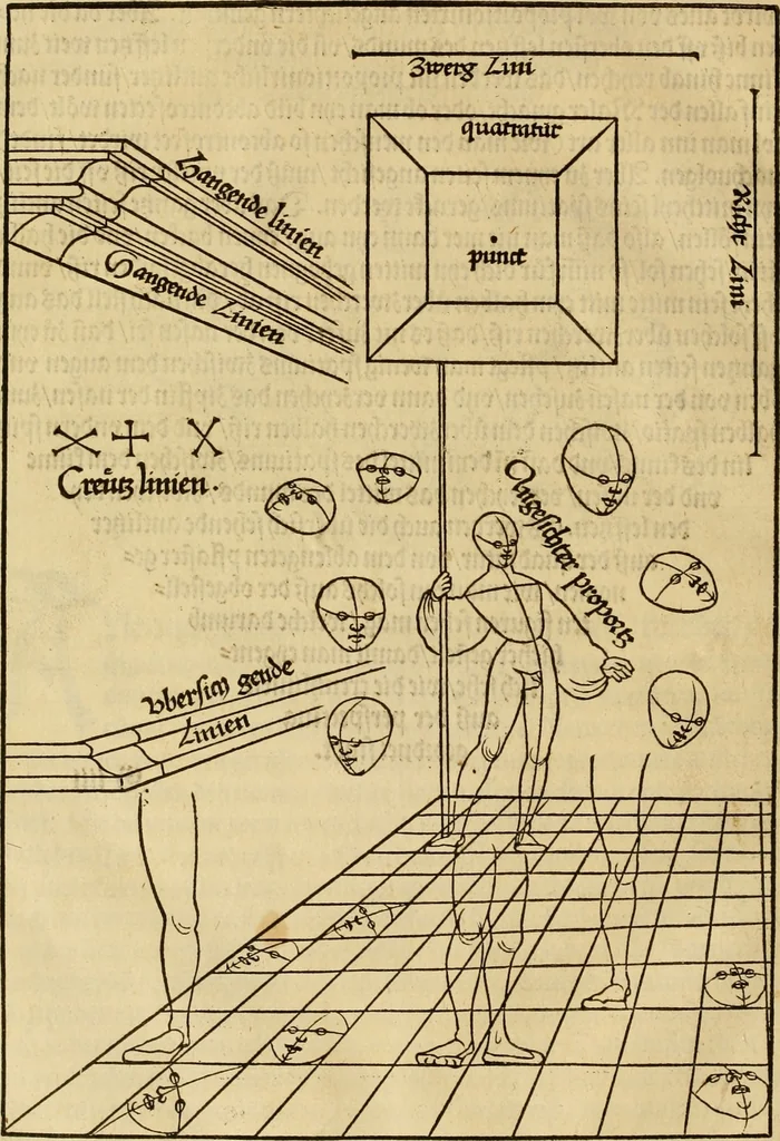 An illustration from Eyn schön nützlich Büchlin vnd Vnderweisung der Kunst des Messens mit dem Zirckel, Richtscheidt oder Linial : zu nutz allen Kunstliebhabern fürnemlich den Malern, Bildhawern, Goldschmiden, Seidenstikern, Steynmetzen, Scheinern auch allen Andern so sich der Kunst des Messens (Perspectiua zü latin gnant) zügebrauchen Lust haben : darin Man auch solche Kunst leichter dan ausz etzlichen hieuorgetruckten Büchern begreiffen vn lernen mag mit vil [i.e., 56] schönen darzü dienenden Figuren, 1531, leaf 87