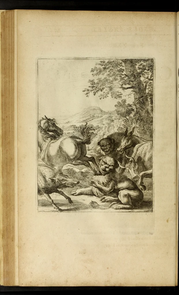 An illustration from The fables of Aesop paraphras'd in verse : adorn'd with sculpture, and illustrated with annotations, 1668, leaf 116