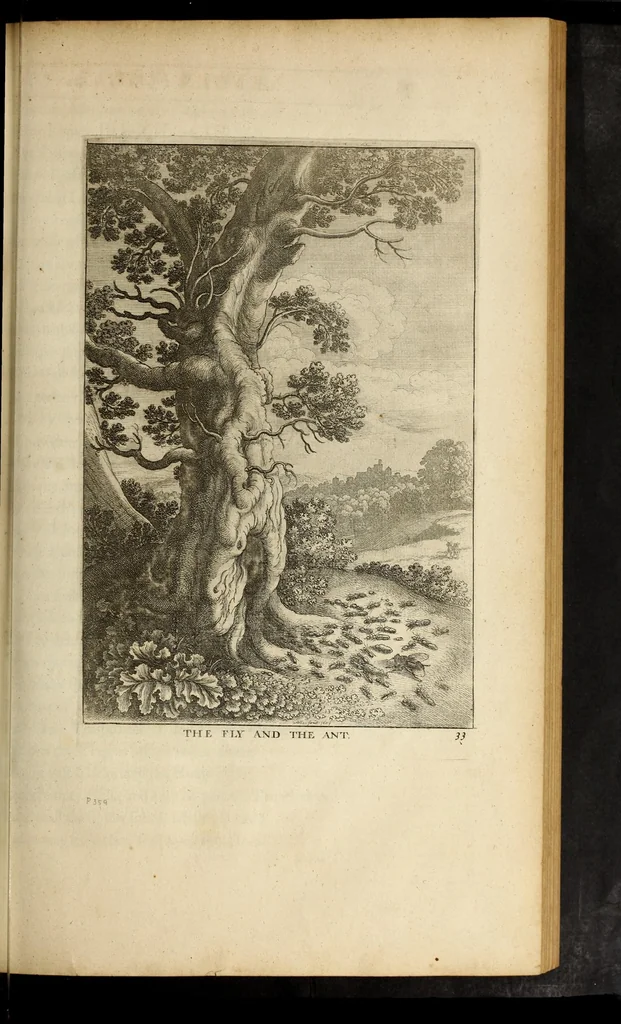 An illustration from The fables of Aesop paraphras'd in verse : adorn'd with sculpture, and illustrated with annotations, 1668, leaf 157
