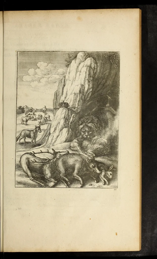 An illustration from The fables of Aesop paraphras'd in verse : adorn'd with sculpture, and illustrated with annotations, 1668, leaf 179