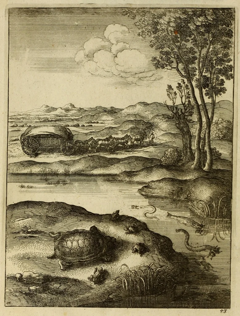 An illustration from The fables of Aesop paraphras'd in verse : adorn'd with sculpture, and illustrated with annotations, 1668, leaf 250