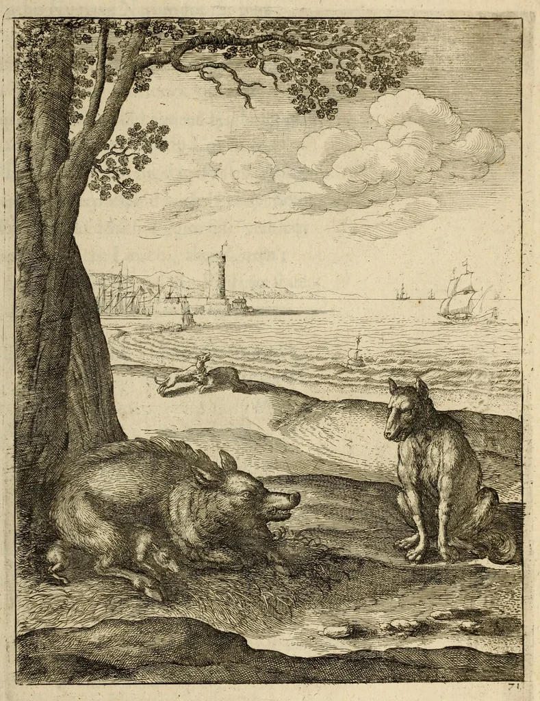 An illustration from The fables of Aesop paraphras'd in verse : adorn'd with sculpture, and illustrated with annotations, 1668, leaf 333