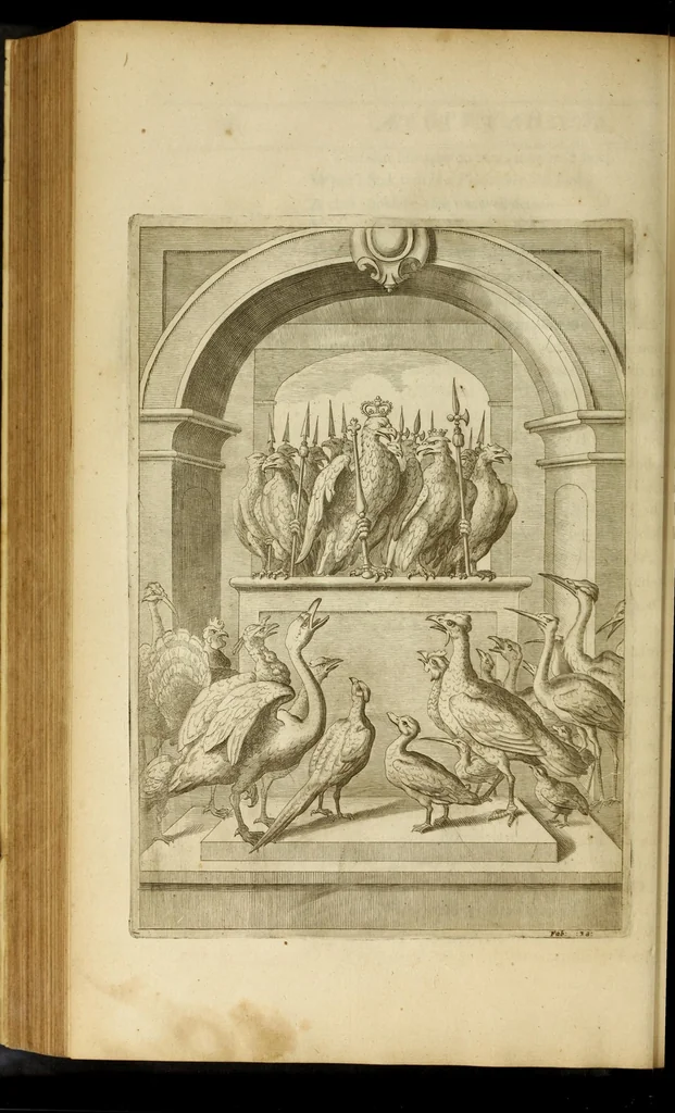 An illustration from The fables of Aesop paraphras'd in verse : adorn'd with sculpture, and illustrated with annotations, 1668, leaf 560