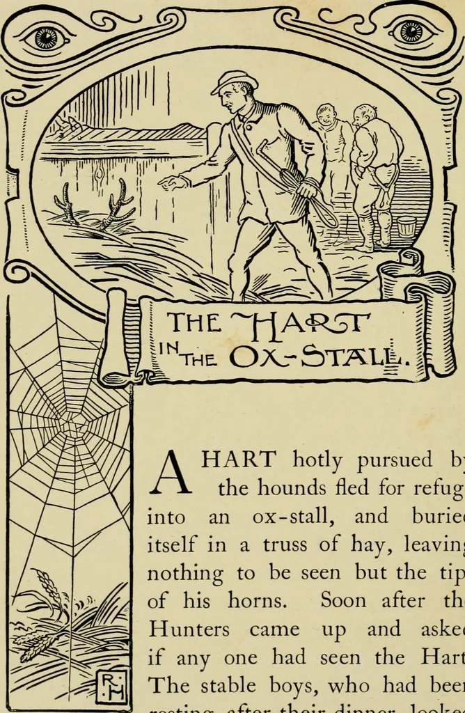 An illustration from The fables of Æsop, selected, told anew and their history traced, 1894, leaf 105