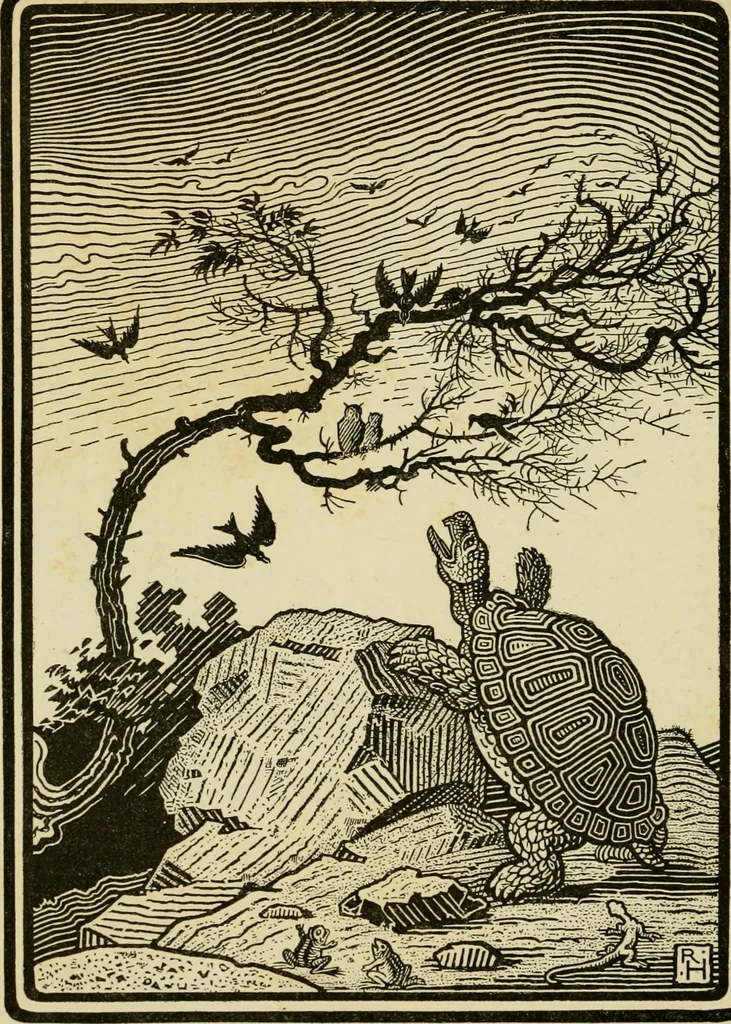 An illustration from The fables of Æsop, selected, told anew and their history traced, 1894, leaf 141