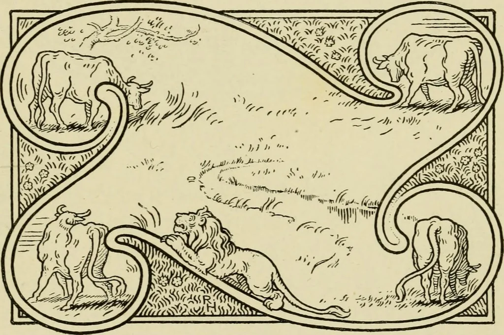 An illustration from The fables of Æsop, selected, told anew and their history traced, 1894, leaf 154