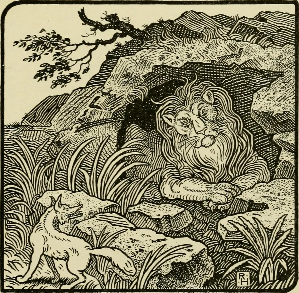 An illustration from The fables of Æsop, selected, told anew and their history traced, 1894, leaf 206