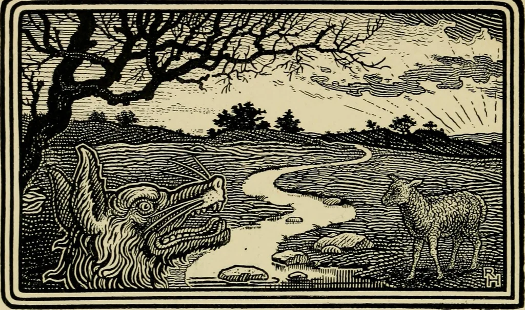 An illustration from The fables of Æsop, selected, told anew and their history traced, 1894, leaf 35