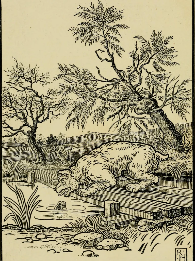 An illustration from The fables of Æsop, selected, told anew and their history traced, 1894, leaf 37