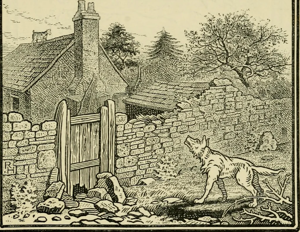 An illustration from The fables of Æsop, selected, told anew and their history traced, 1894, leaf 72