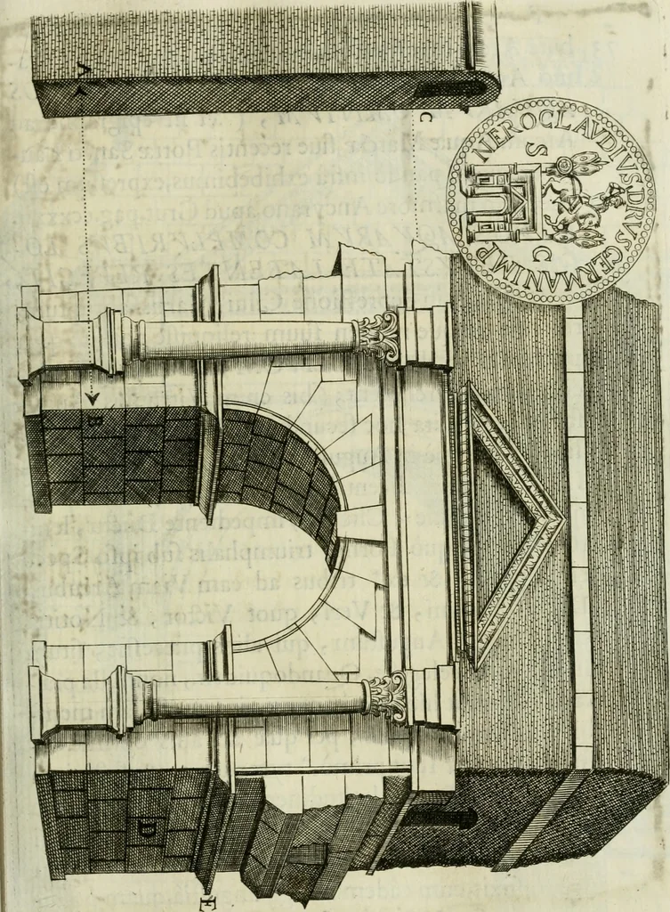 An illustration from Raph. Fabretti Gasparis f. Vrbinatis De aquis et aquaeductibus veteris Romae dissertationes tres, 1680, leaf 48
