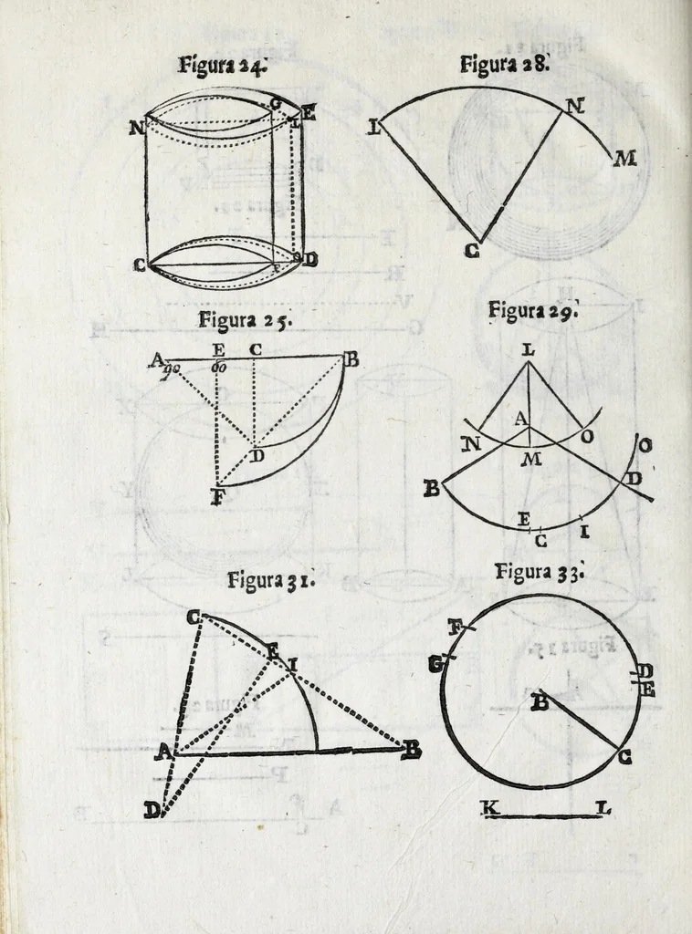An illustration from Fabrica, et vso del compasso di proportione : doue insegna à gli artefici il modo di fare in esso le necessarie diuisioni, e con varij problemi vsuali mostra l'vtilità di questo stromento, 1664, leaf 212
