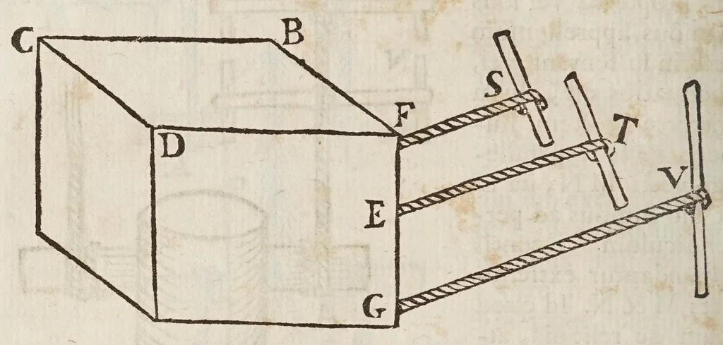 An illustration from Fabrica, et vso del compasso di proportione : doue insegna à gli artefici il modo di fare in esso le necessarie diuisioni, e con varij problemi vsuali mostra l'vtilità di questo stromento, 1664, leaf 516