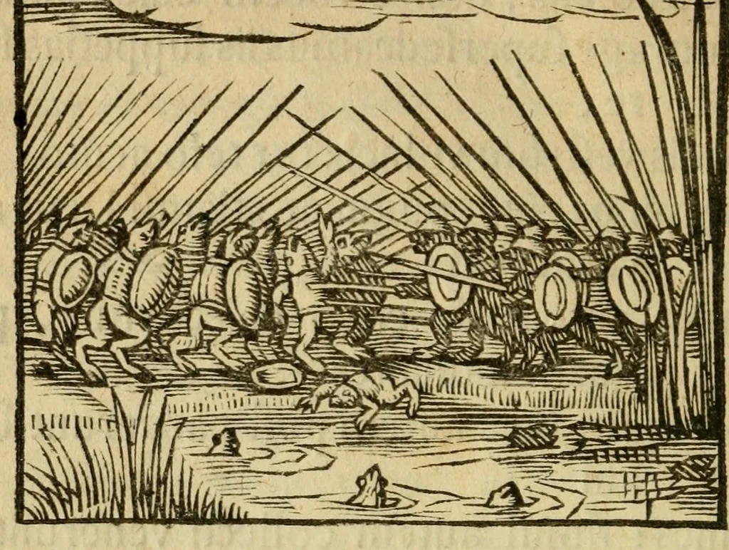 An illustration from Fabulæ Æsopi Graecè & Latinè, nunc denuo selectæ : eæ item, quas Avienus carmine expressit, accedit ranarum et murium pugna, Homero olim adscripta cum ... figuris .., 1660, leaf 150