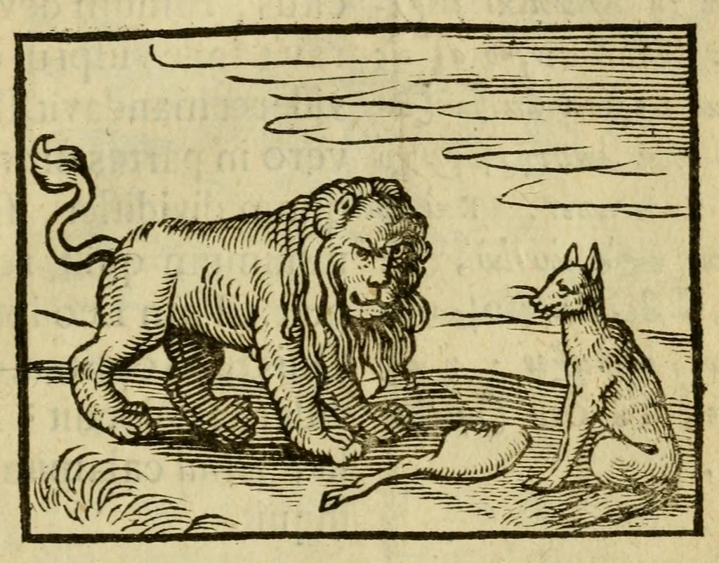 An illustration from Fabulæ Æsopi Graecè & Latinè, nunc denuo selectæ : eæ item, quas Avienus carmine expressit, accedit ranarum et murium pugna, Homero olim adscripta cum ... figuris .., 1660, leaf 33