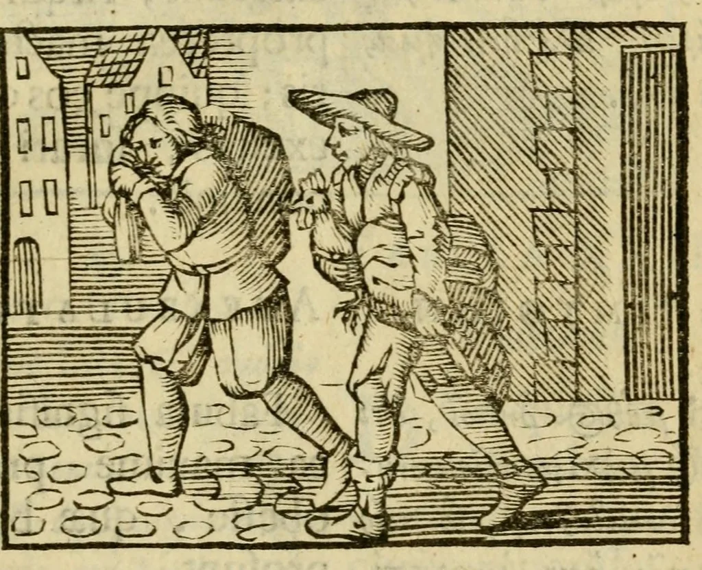 An illustration from Fabulæ Æsopi Graecè & Latinè, nunc denuo selectæ : eæ item, quas Avienus carmine expressit, accedit ranarum et murium pugna, Homero olim adscripta cum ... figuris .., 1660, leaf 45