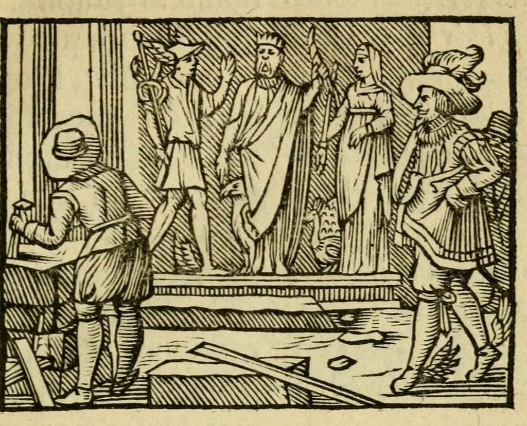 An illustration from Fabulæ Æsopi Graecè & Latinè, nunc denuo selectæ : eæ item, quas Avienus carmine expressit, accedit ranarum et murium pugna, Homero olim adscripta cum ... figuris .., 1660, leaf 57