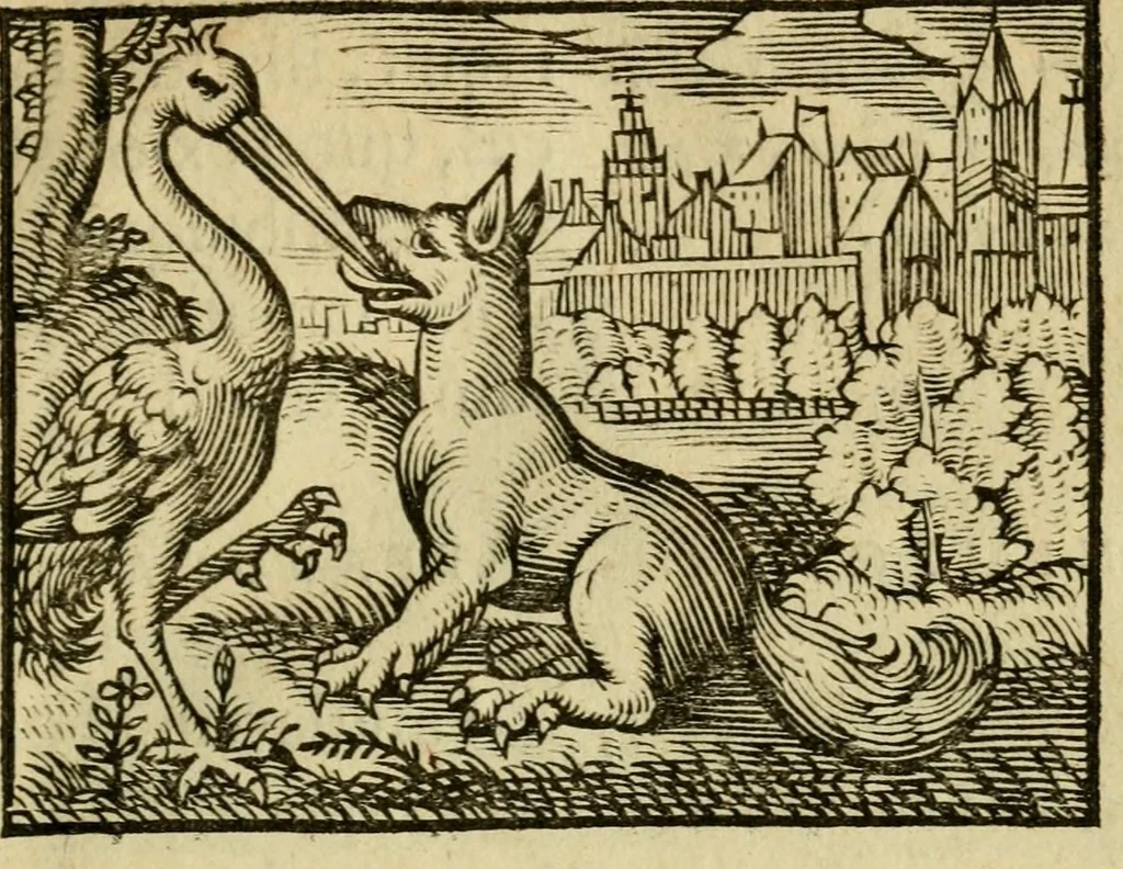 An illustration from Fabulæ Æsopi Graecè & Latinè, nunc denuo selectæ : eæ item, quas Avienus carmine expressit, accedit ranarum et murium pugna, Homero olim adscripta cum ... figuris .., 1660, leaf 59