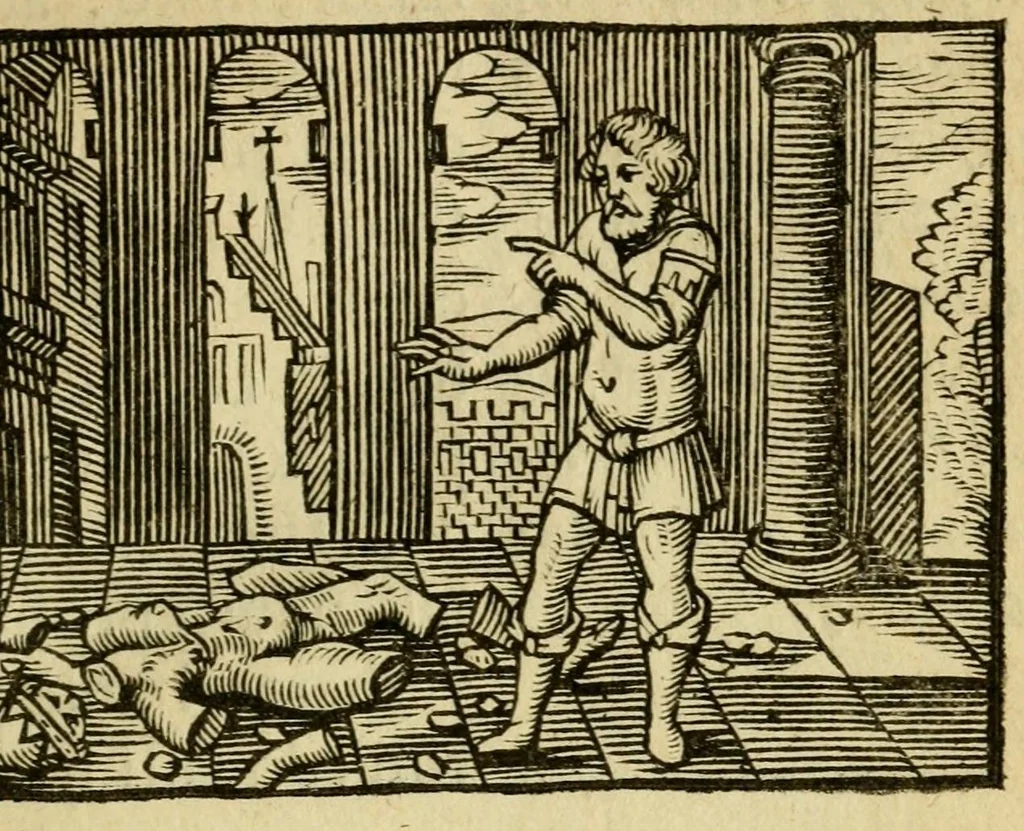 An illustration from Fabulæ Æsopi Graecè & Latinè, nunc denuo selectæ : eæ item, quas Avienus carmine expressit, accedit ranarum et murium pugna, Homero olim adscripta cum ... figuris .., 1660, leaf 67