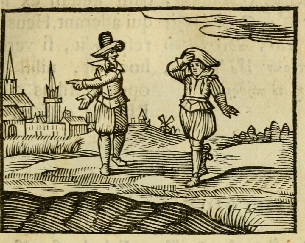 An illustration from Fabulæ Æsopi Graecè & Latinè, nunc denuo selectæ : eæ item, quas Avienus carmine expressit, accedit ranarum et murium pugna, Homero olim adscripta cum ... figuris .., 1660, leaf 71