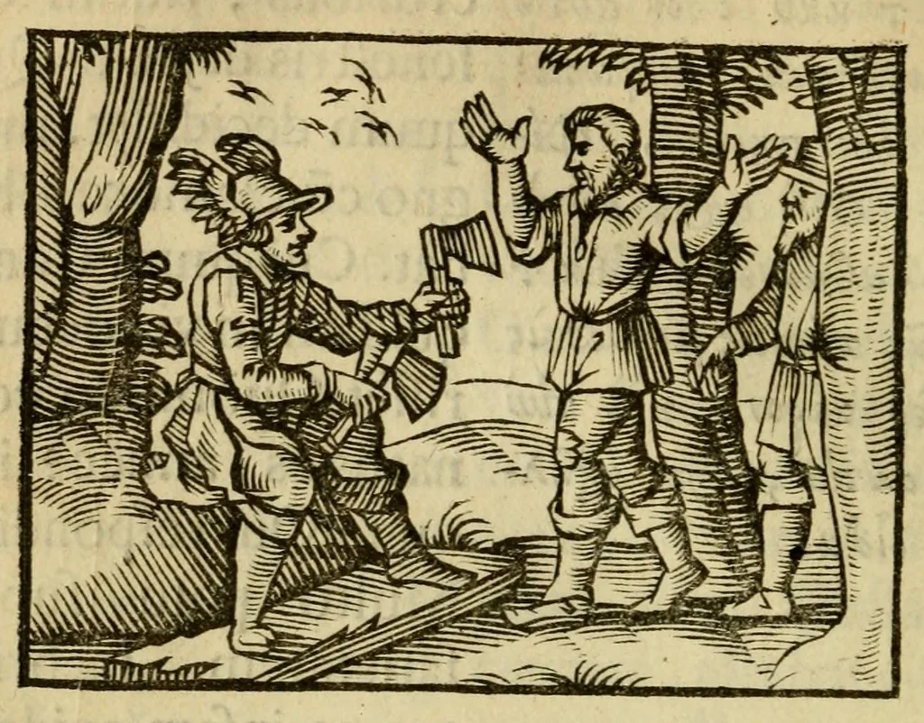 An illustration from Fabulæ Æsopi Graecè & Latinè, nunc denuo selectæ : eæ item, quas Avienus carmine expressit, accedit ranarum et murium pugna, Homero olim adscripta cum ... figuris .., 1660, leaf 82