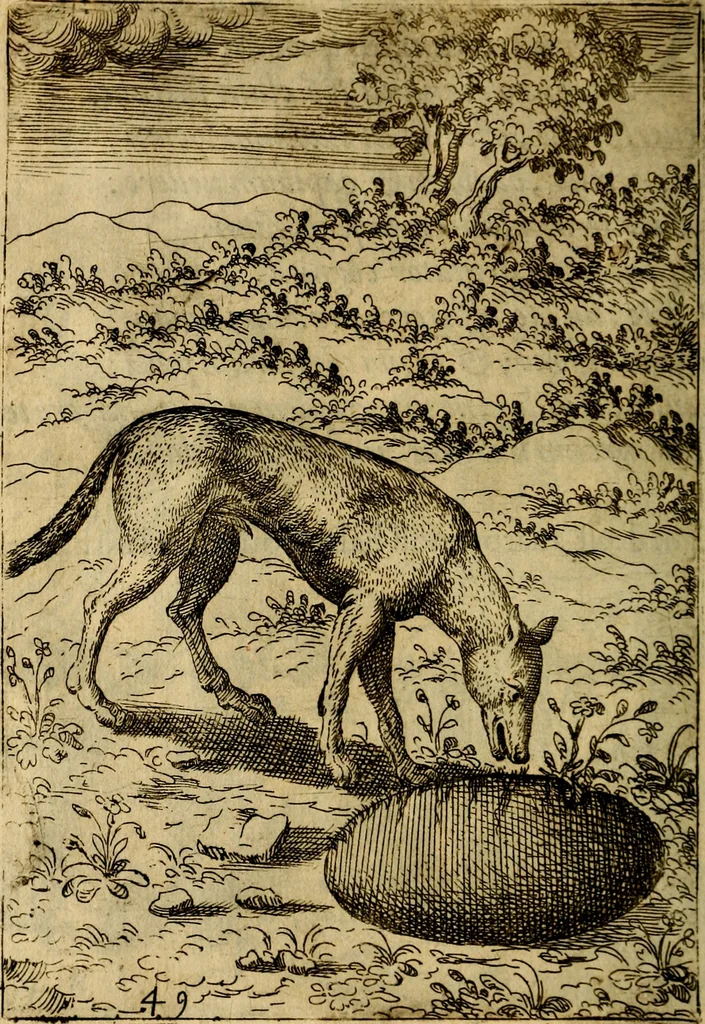 An illustration from Fabvlae centvm ex antiqvis avctoribvs delectae et a Gabriele Faerno Cremonensi carminibvs explicatae, 1564, leaf 103