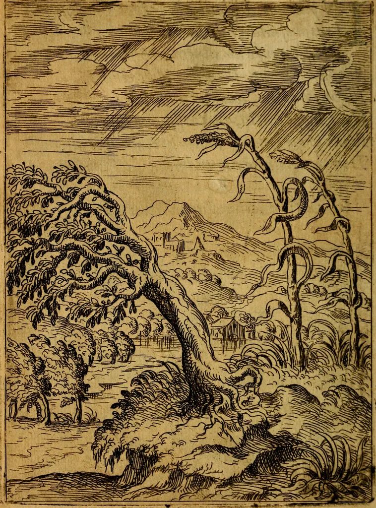 An illustration from Fabvlae centvm ex antiqvis avctoribvs delectae et a Gabriele Faerno Cremonensi carminibvs explicatae, 1564, leaf 105