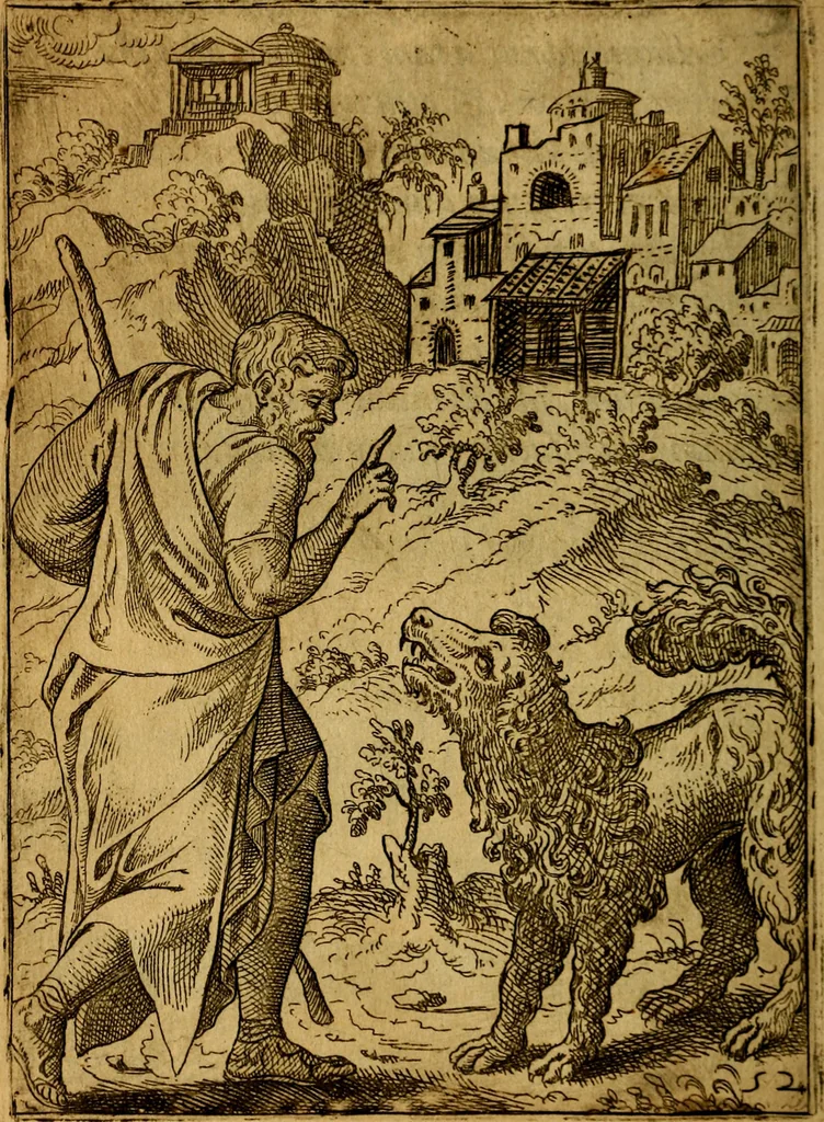 An illustration from Fabvlae centvm ex antiqvis avctoribvs delectae et a Gabriele Faerno Cremonensi carminibvs explicatae, 1564, leaf 109