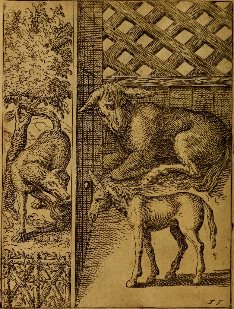 An illustration from Fabvlae centvm ex antiqvis avctoribvs delectae et a Gabriele Faerno Cremonensi carminibvs explicatae, 1564, leaf 115