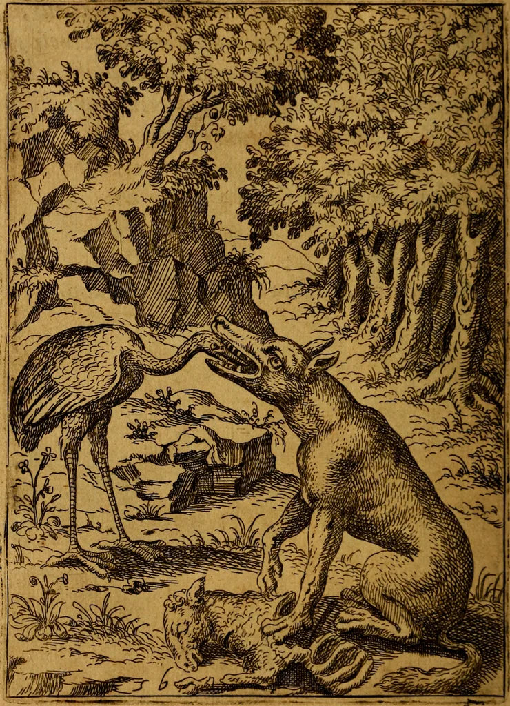 An illustration from Fabvlae centvm ex antiqvis avctoribvs delectae et a Gabriele Faerno Cremonensi carminibvs explicatae, 1564, leaf 117