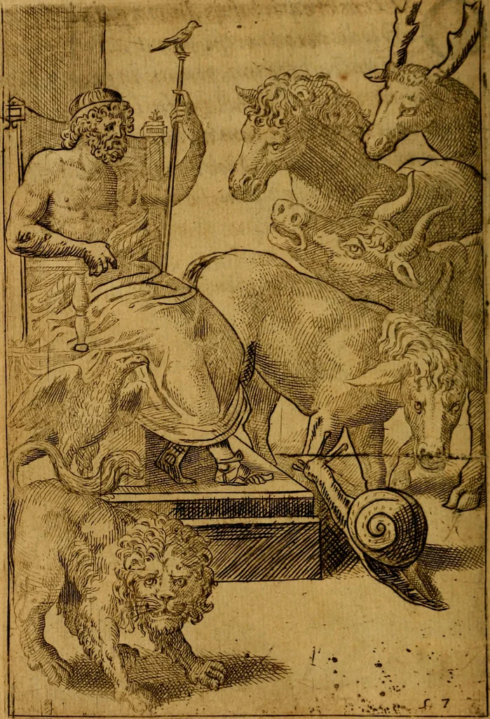 An illustration from Fabvlae centvm ex antiqvis avctoribvs delectae et a Gabriele Faerno Cremonensi carminibvs explicatae, 1564, leaf 119