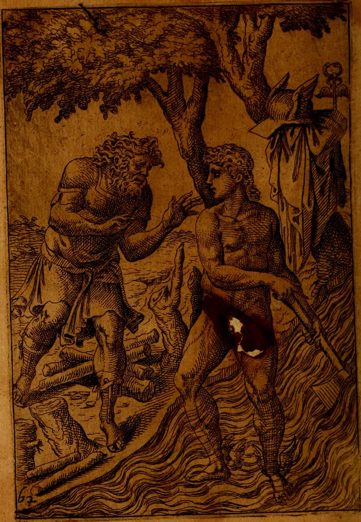 An illustration from Fabvlae centvm ex antiqvis avctoribvs delectae et a Gabriele Faerno Cremonensi carminibvs explicatae, 1564, leaf 129