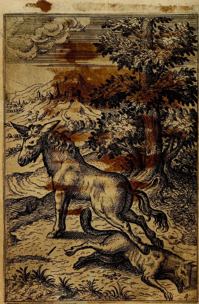 An illustration from Fabvlae centvm ex antiqvis avctoribvs delectae et a Gabriele Faerno Cremonensi carminibvs explicatae, 1564, leaf 13