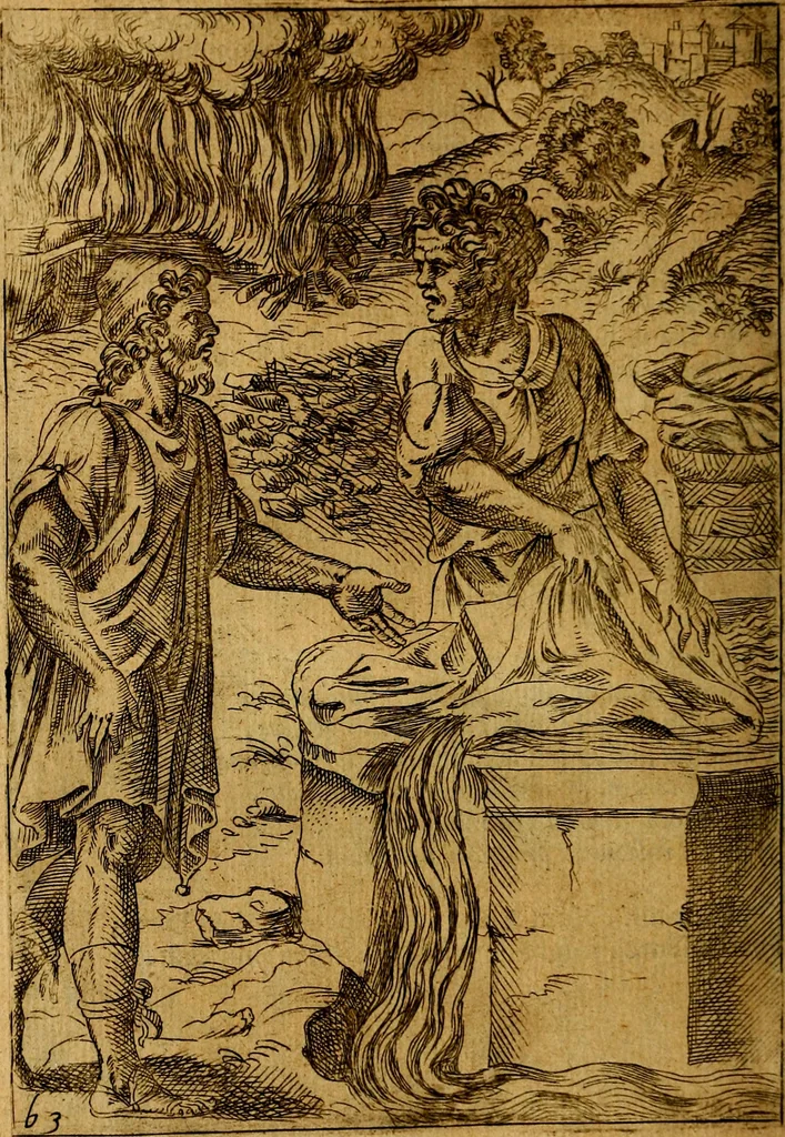 An illustration from Fabvlae centvm ex antiqvis avctoribvs delectae et a Gabriele Faerno Cremonensi carminibvs explicatae, 1564, leaf 131