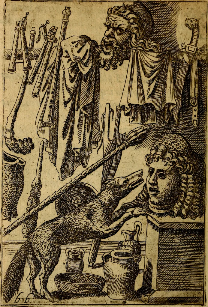 An illustration from Fabvlae centvm ex antiqvis avctoribvs delectae et a Gabriele Faerno Cremonensi carminibvs explicatae, 1564, leaf 137