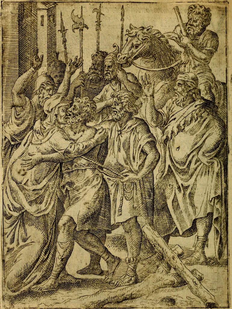 An illustration from Fabvlae centvm ex antiqvis avctoribvs delectae et a Gabriele Faerno Cremonensi carminibvs explicatae, 1564, leaf 147