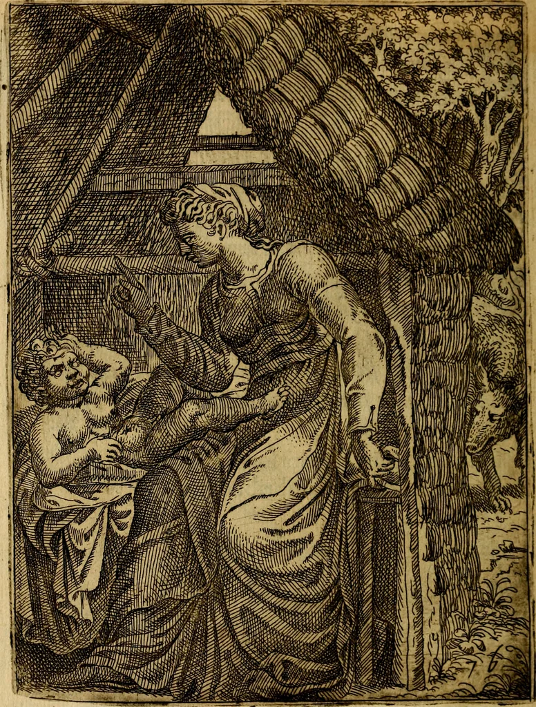 An illustration from Fabvlae centvm ex antiqvis avctoribvs delectae et a Gabriele Faerno Cremonensi carminibvs explicatae, 1564, leaf 157