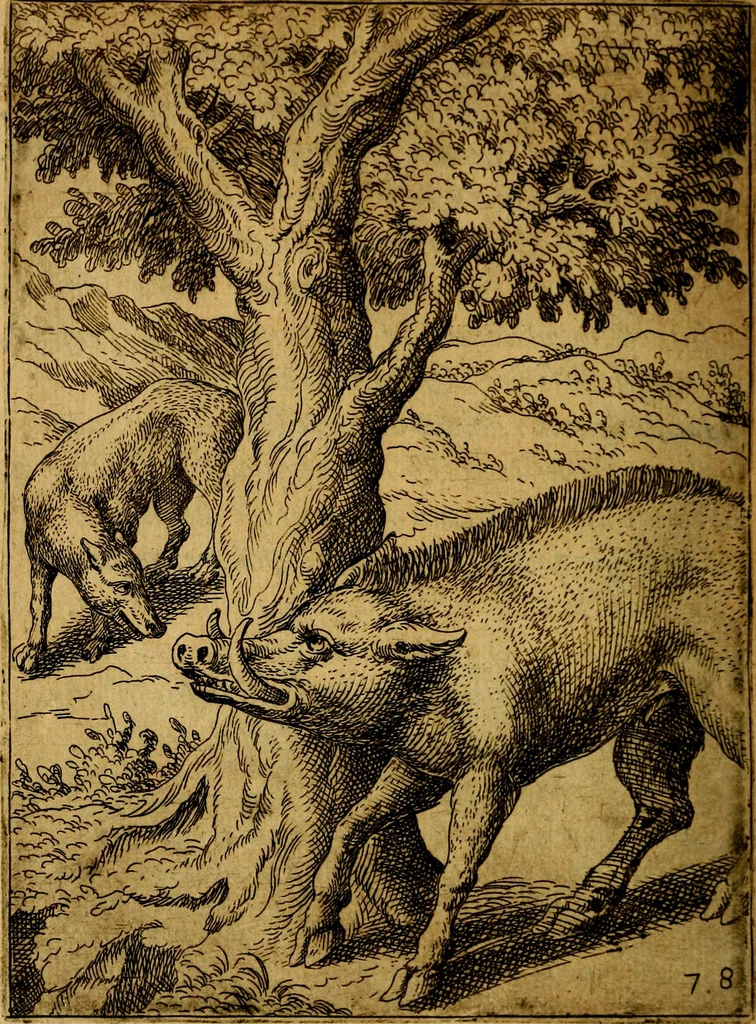 An illustration from Fabvlae centvm ex antiqvis avctoribvs delectae et a Gabriele Faerno Cremonensi carminibvs explicatae, 1564, leaf 161