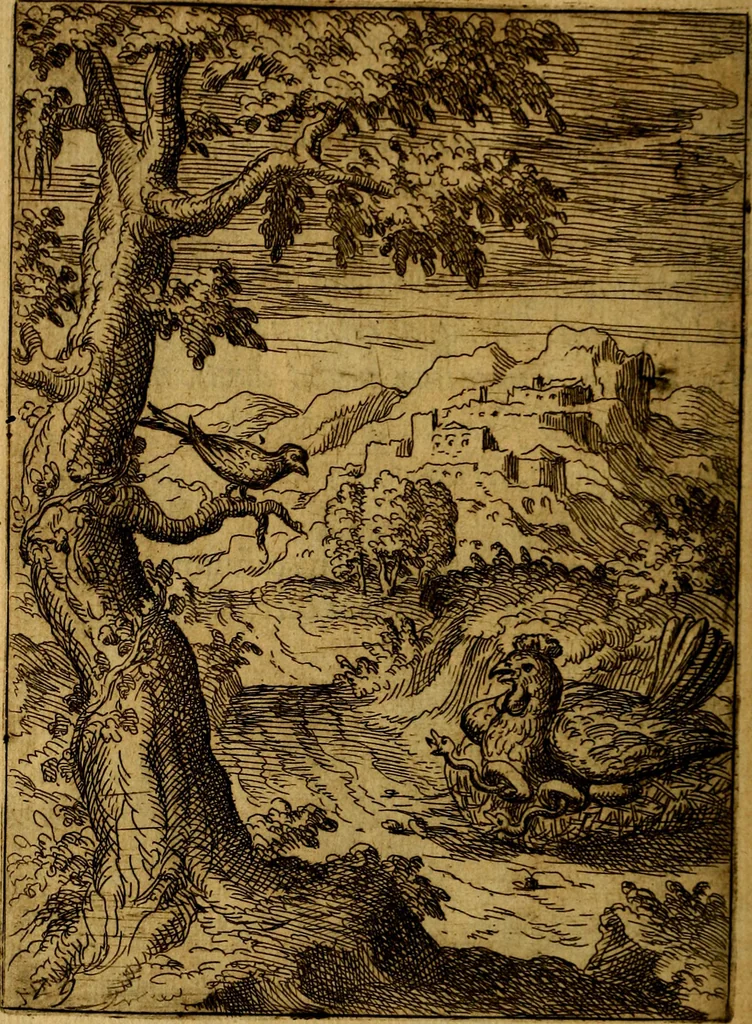 An illustration from Fabvlae centvm ex antiqvis avctoribvs delectae et a Gabriele Faerno Cremonensi carminibvs explicatae, 1564, leaf 163