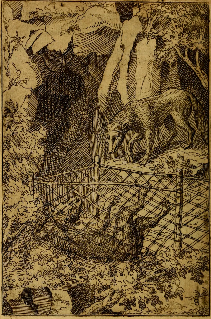 An illustration from Fabvlae centvm ex antiqvis avctoribvs delectae et a Gabriele Faerno Cremonensi carminibvs explicatae, 1564, leaf 167