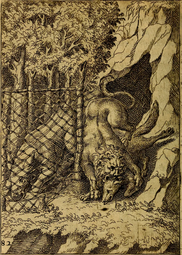 An illustration from Fabvlae centvm ex antiqvis avctoribvs delectae et a Gabriele Faerno Cremonensi carminibvs explicatae, 1564, leaf 169
